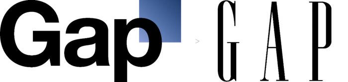 △ Gap 曾试图通过无衬线体新 logo 来重塑品牌形象，但最终因争议太大而放弃使用新设计案。