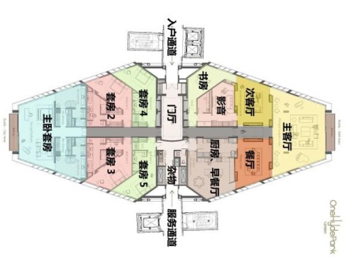 （伦敦海德公园1号户型图，龙湖供图，央广网）