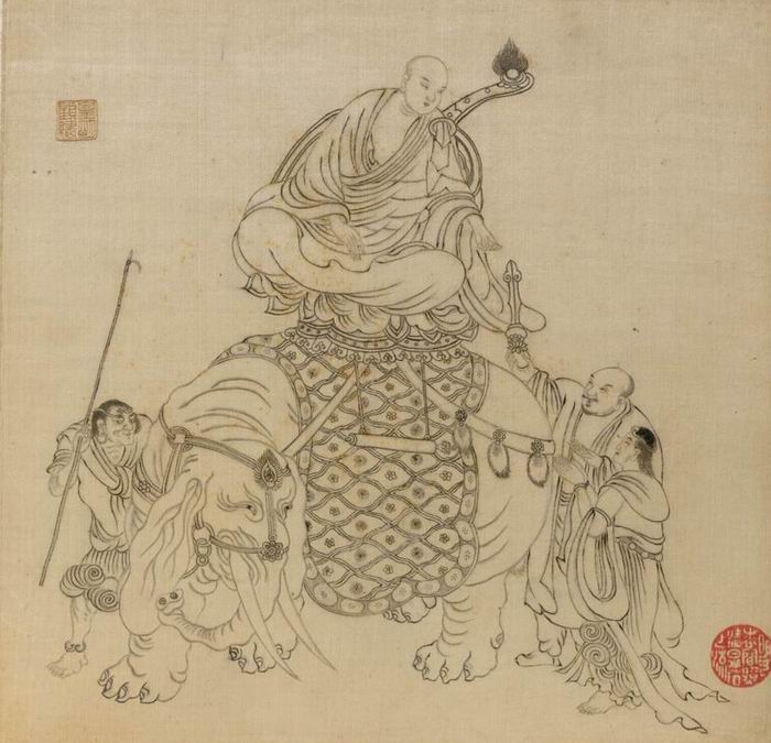 图5 明晚期 顾绣《十六应真图》册之一，上海博物馆藏