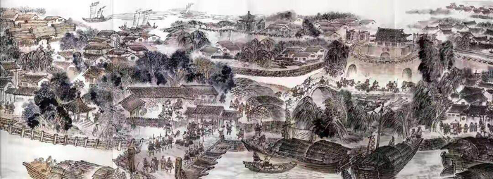 图为《古运回望图》分段画卷——通州篇