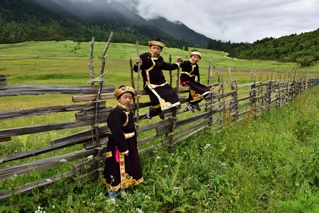西藏自治区林芝市鲁朗镇的草原和孩子们。摄影/章轲