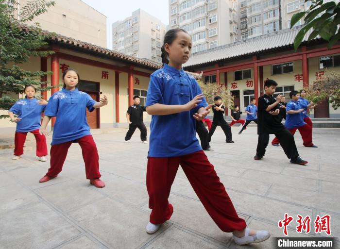 图为育德太极武术院的太极拳爱好者正在练习太极拳。　胡高雷 摄