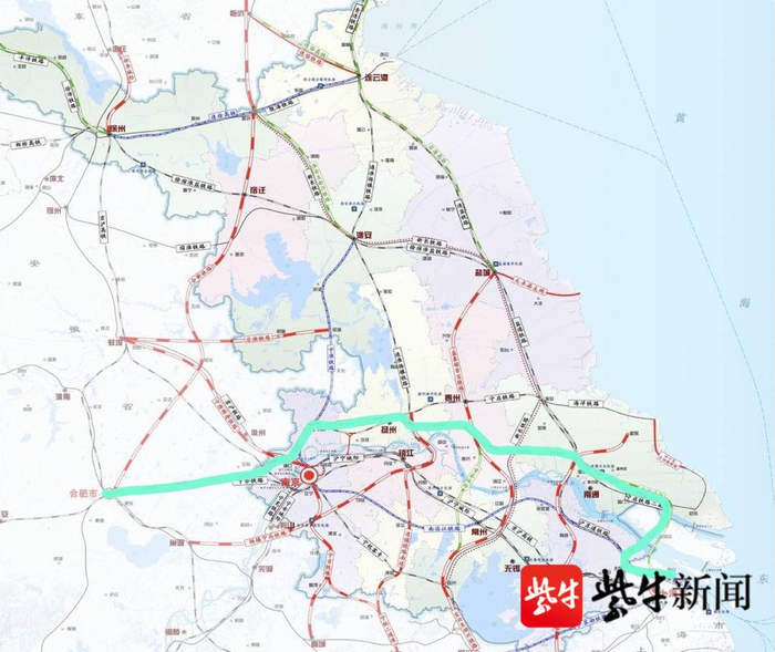 △沪渝蓉高铁合肥至上海段（北沿江）走向示意图