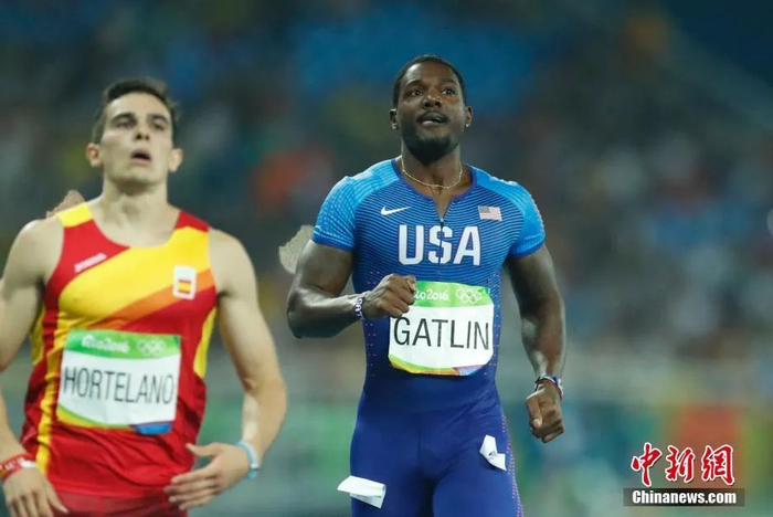 资料图：里约奥运会男子200米半决赛，加特林出局。中新网记者 杜洋 摄