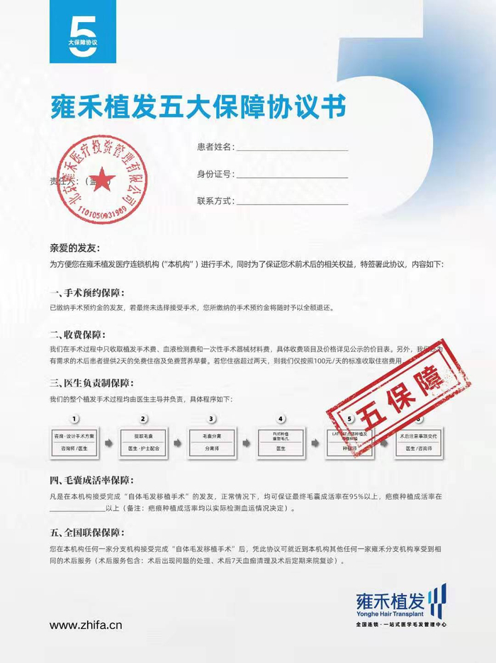 雍和植发工作人员向记者提供的签约保障协议书