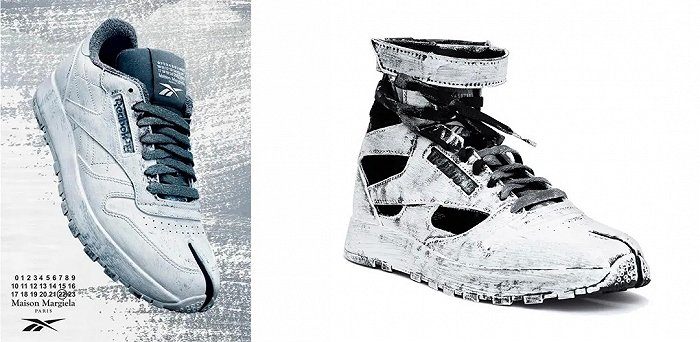 左图：Classic Leather Tabi 在跑鞋中融入了 Maison Margiela经典的Tabi “分趾鞋”设计