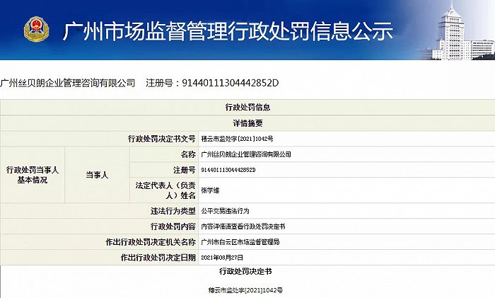 截自广州市场监督管理行政处罚信息公示网页