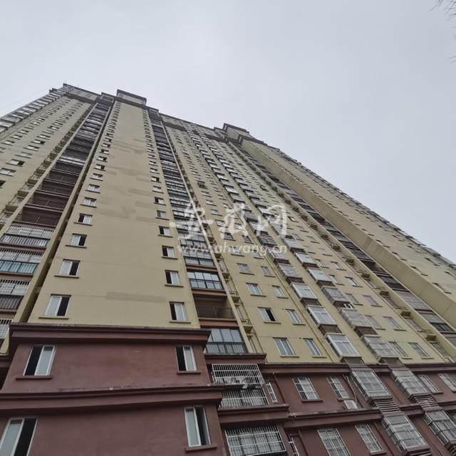 图为事发楼栋墙面出现修补的痕迹。