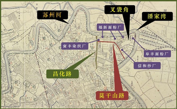 作者根据1940年的上海地图（历史资料图片）所作的标示