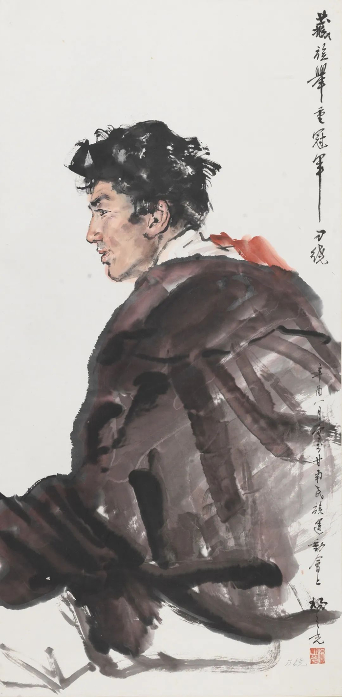 藏族举重冠军 杨之光 中国画 140×68cm 1981年 中国美术馆藏
