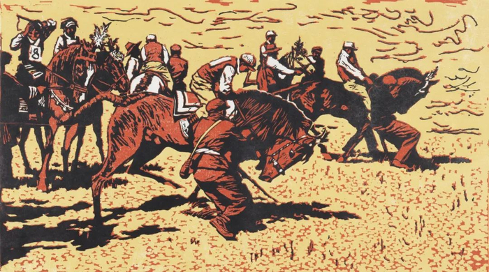 金色的赛马场 徐匡 版画 31×54.8cm 1981年 中国美术馆藏