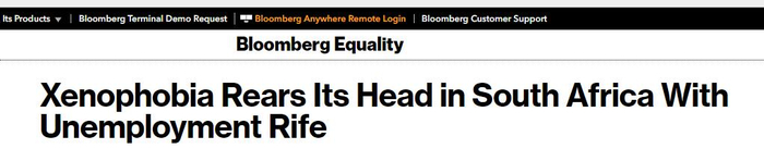 彭博社报道称南非排外情绪正在抬头