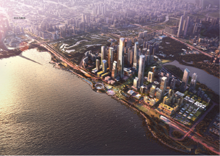 深圳湾超级总部基地鸟瞰效果图 ©深圳春晓花开科技有限公司