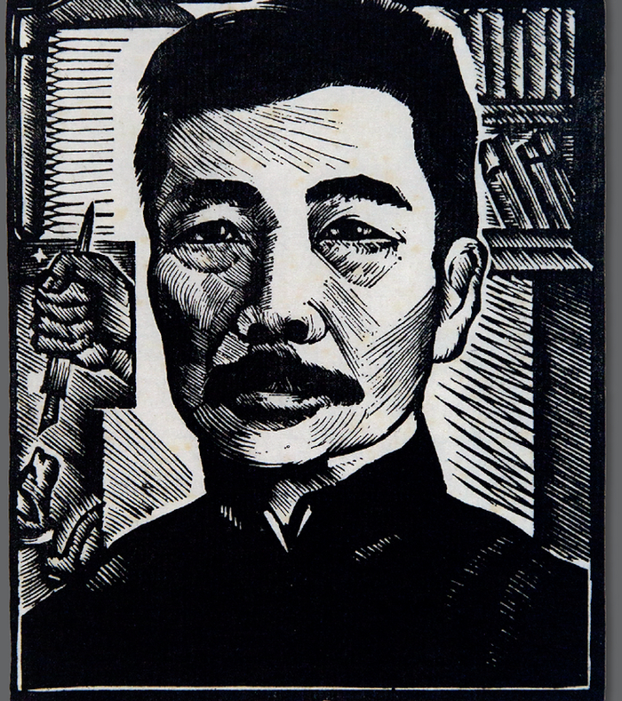 力群 《鲁迅像》，黑白木刻，12x10cm,1936