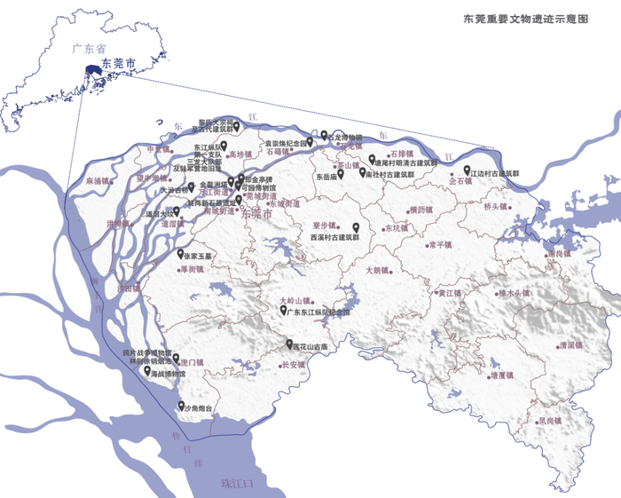 东莞重要文物遗迹示意图