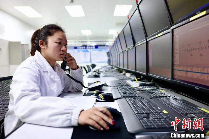 图为工作人员在电脑旁观察。　向攀 　摄