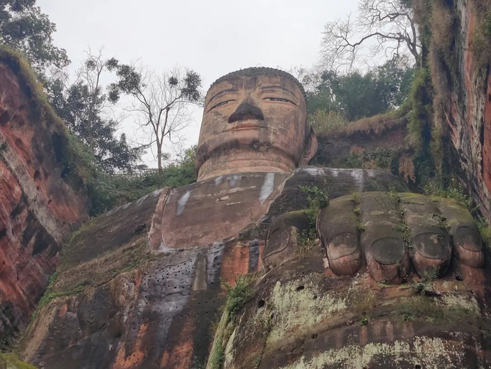 ▲2022年1月13日，从佛脚平台仰视乐山大佛。新京报记者 汪畅 摄