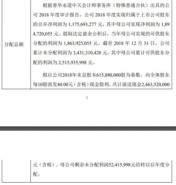 华宝股份2018年度分红预案截图。