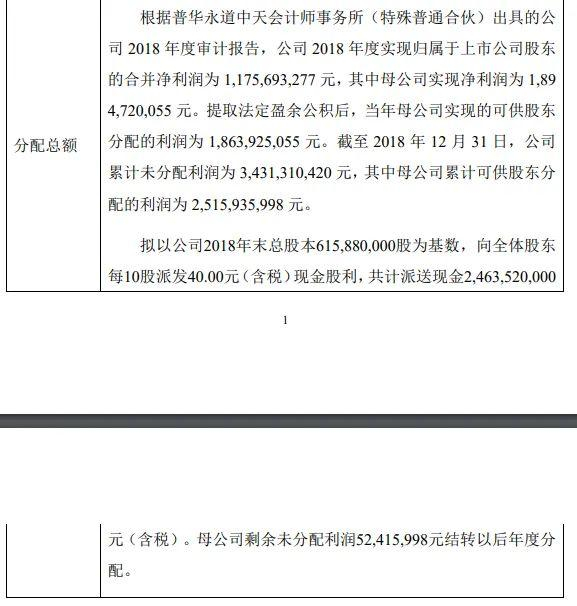 华宝股份2018年度分红预案截图。