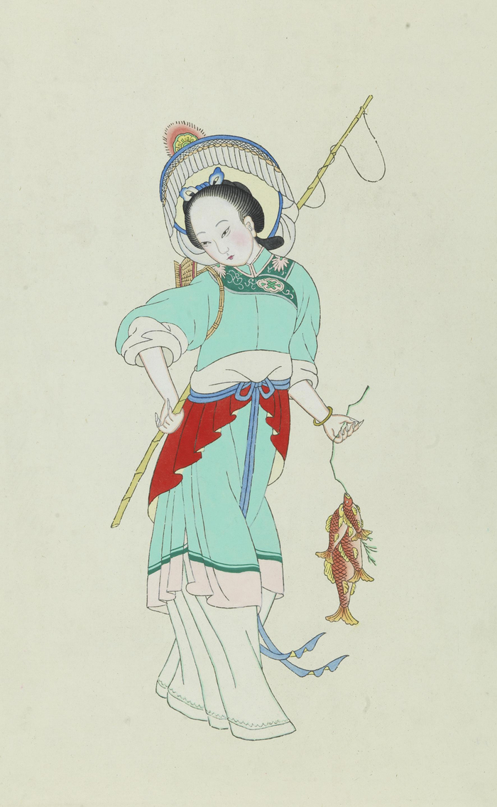 木版年画中的女性形象：《渔家女》 山西临汾 64厘米 ×41厘米 中国美术馆藏