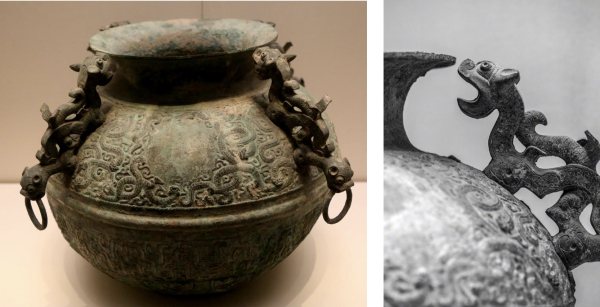 图13：郑国虎钮青铜罍及其细部，中国国家博物馆藏