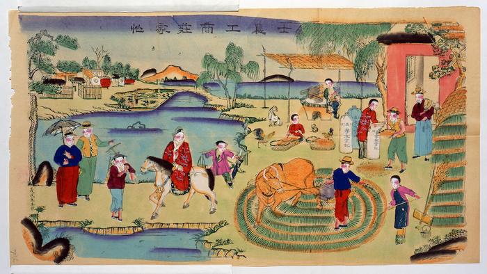 早稻田大学图书馆藏民国时期“义成永”画店制作的年画，左下角印其字号