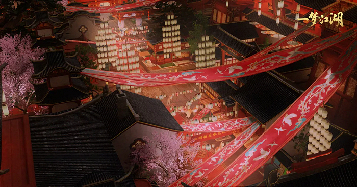 《一梦江湖》春节庙会主场景参考了非物质文化遗产——鳌山灯