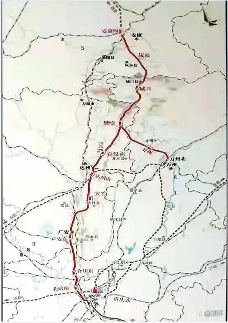 ▲渝西高铁安康至重庆段