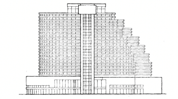 华亭宾馆南立面设计图， 汪大绥 《华亭宾馆结构设计介绍》