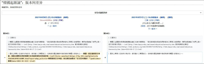 “韩国起源论”维基词条编辑历史