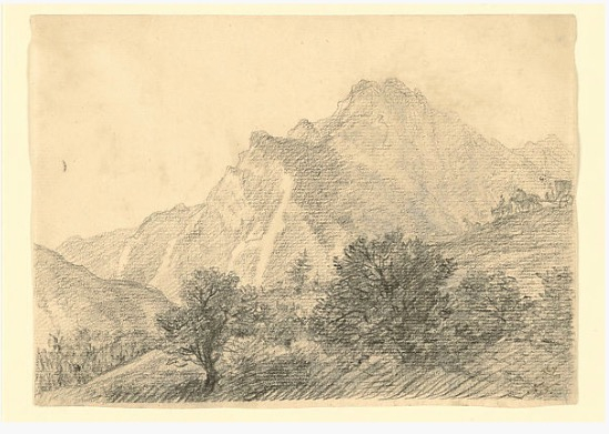 大卫，《马车穿越山口的景观（罗马专辑，10卷17页）》，约1775—1780