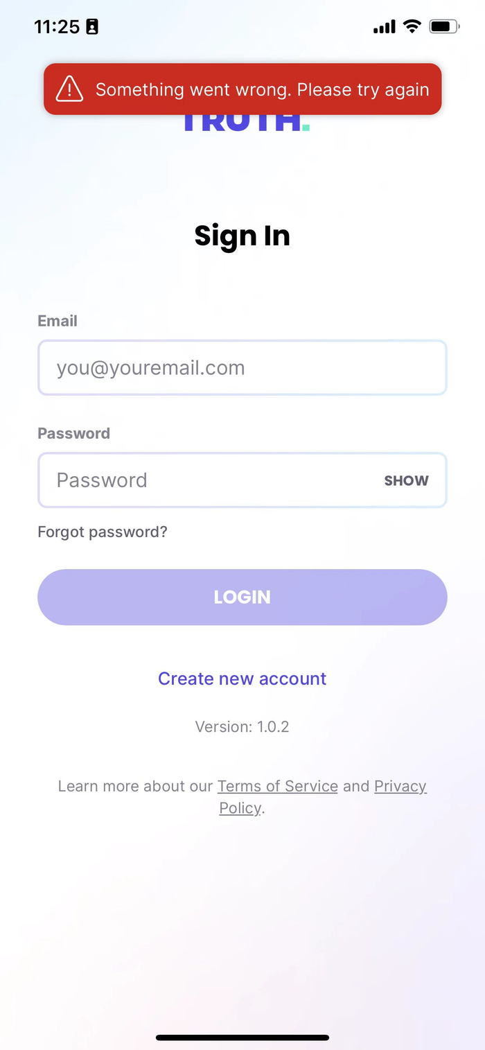 登录页面一直在接受错误提示。