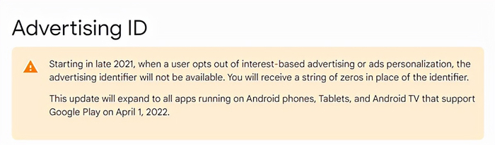 谷歌于2021年末宣布加强对广告ID的隐私保护