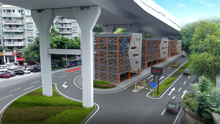 沙坪坝区石门大桥桥下立体停车场建设效果图