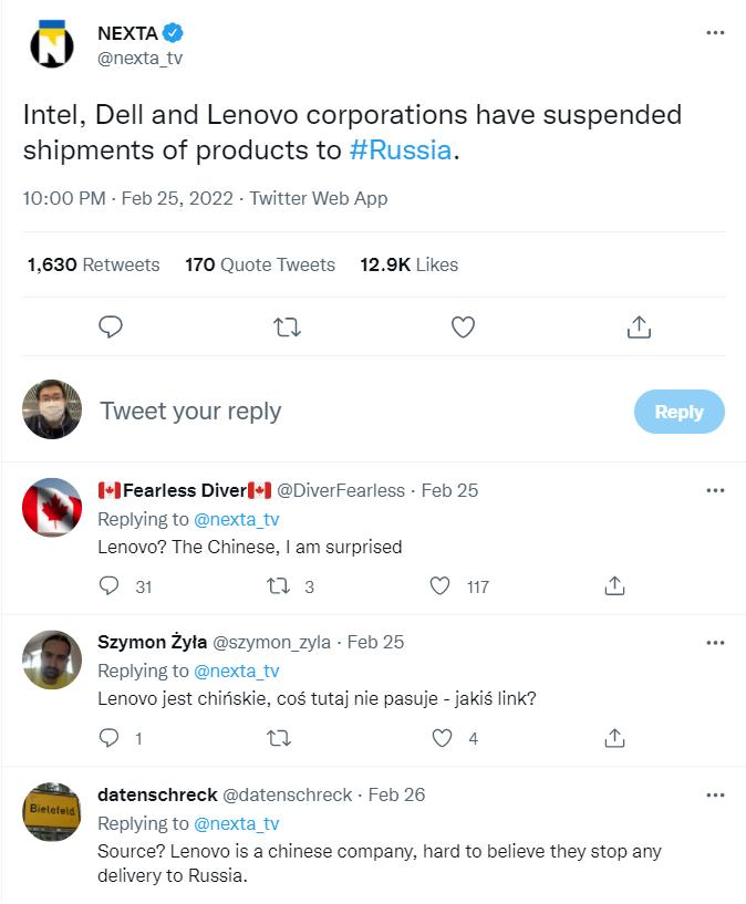 国外网友对联想参与美国制裁感到惊讶