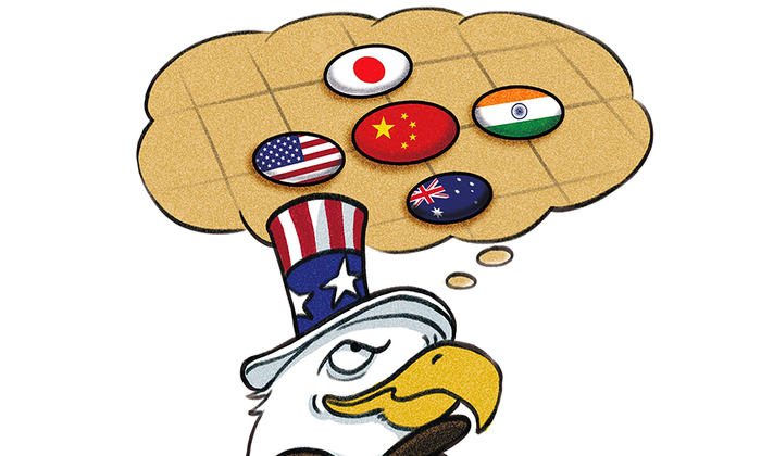 　　▲ 在美国政府眼中，打压围堵中国永远是第一要务，美日印澳拼凑的所谓“四边机制”就是最好例证。 （漫画|刘蕊）