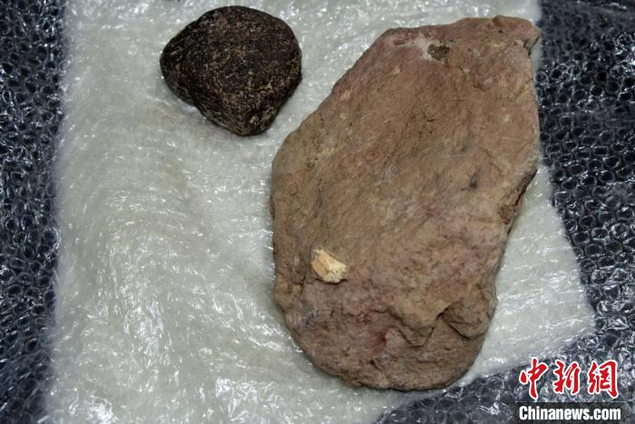 本次研究的石器遗存。　中新社记者 孙自法 摄