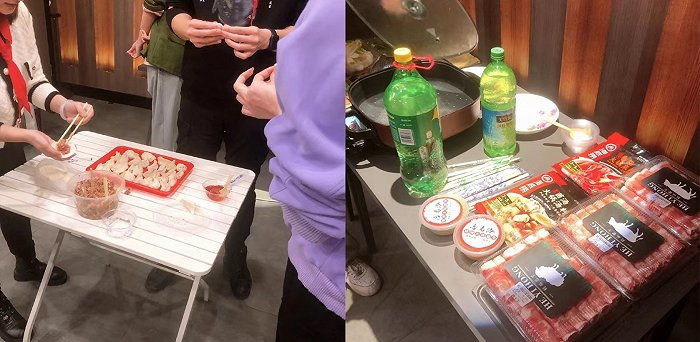 　莓莓在玩剧本杀《小吊梨汤》时包饺子、煮火锅。图片由受访者莓莓提供。