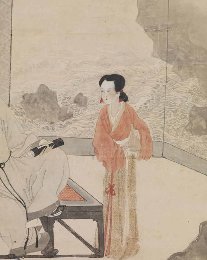 明 唐寅 《仿唐人仕女》轴（局部） 台北故宫博物院藏