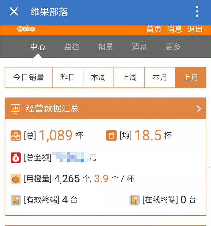 记者在监控后台看到所在医院4台终端机的销售情况。