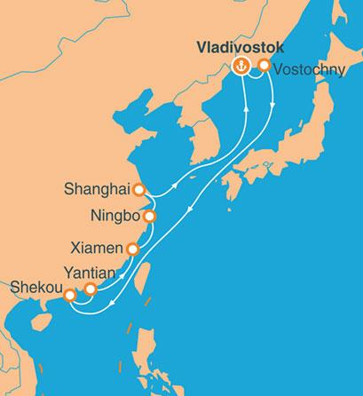 图为中国沿海港口至俄远东港口 