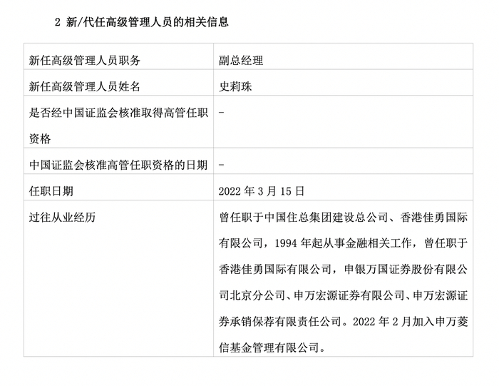 图：新任高级管理人员公告&nbsp;来源：证监会公告&nbsp;界面新闻研究部