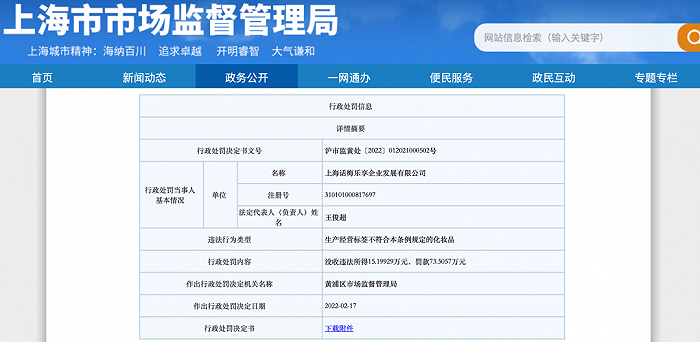 截自上海市市场监督管理局官网