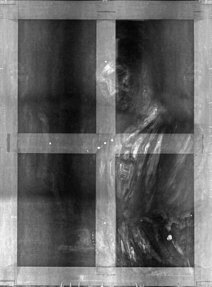 《妇人倚窗像》X射线成像，图片由广州美术学院绘画艺术学院油画系材料与油画修复工作室提供