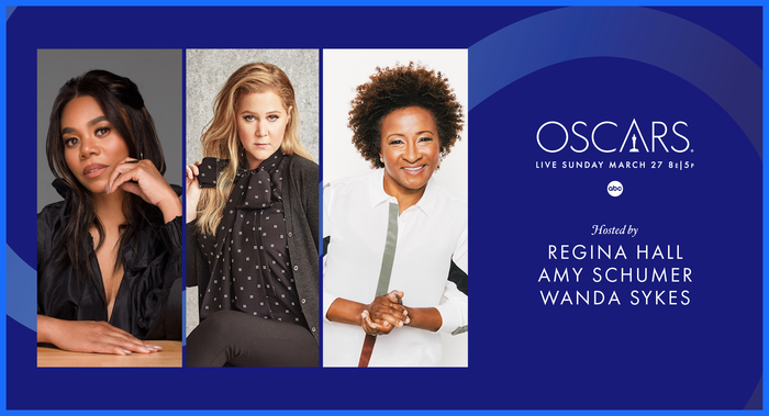 今年的奥斯卡颁奖典礼将由蕾吉娜・霍尔、艾米・舒默和汪妲・赛克丝（从左至右）主持