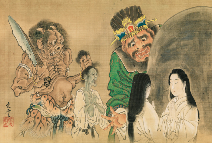 河锅晓斋，《镜前的美丽》 （局部），1871-1889 