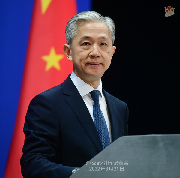 2022年3月21日外交部发言人汪文斌主持例行记者会。
