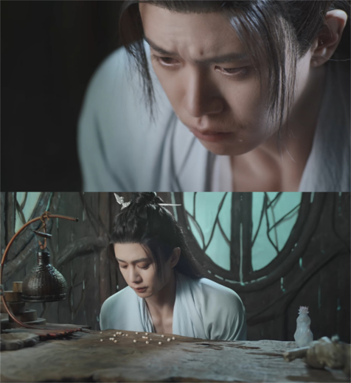 长意使劲憋出眼泪，鲛人落泪就变成珍珠了。