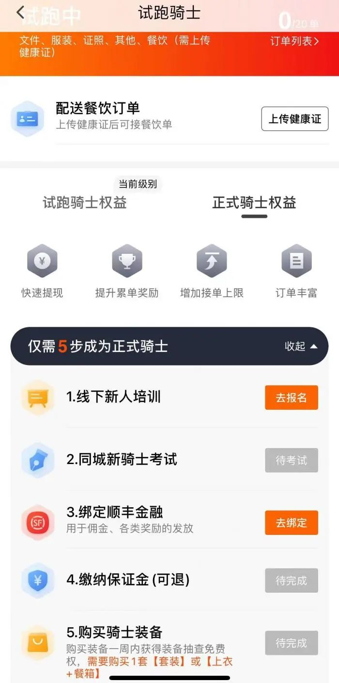 图 / 成为顺丰同城骑士门槛相对较高