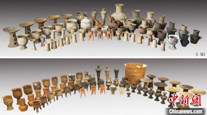 滕州岗上遗址南区墓地出土部分陶器。　官方供图